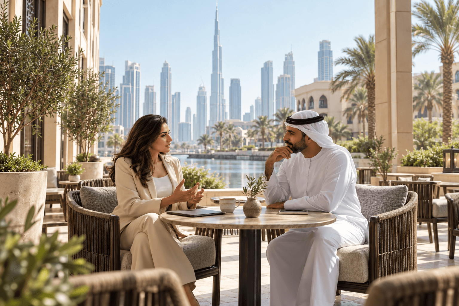 Business gathering overlooking Dubai